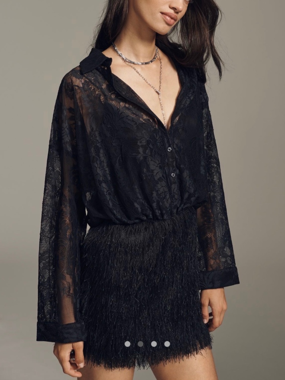 Maeve Fringe Twofer Mini Shirt Dress